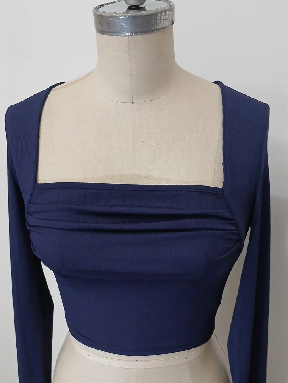 Cider Long Sleeve Square Neck Navy Crop Top / Size Small